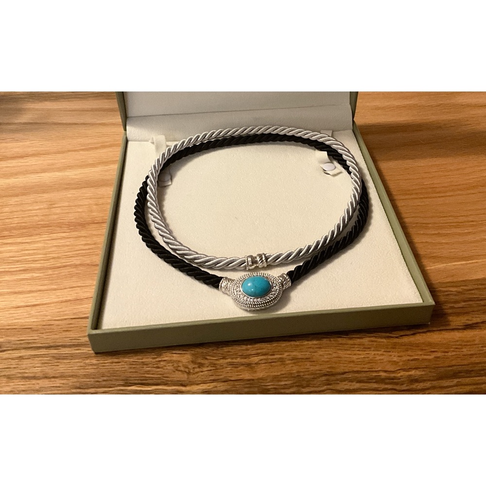 Judith Ripka Sterling Silver Turquoise Diamonique Magnetic Pendant With 2 Cords